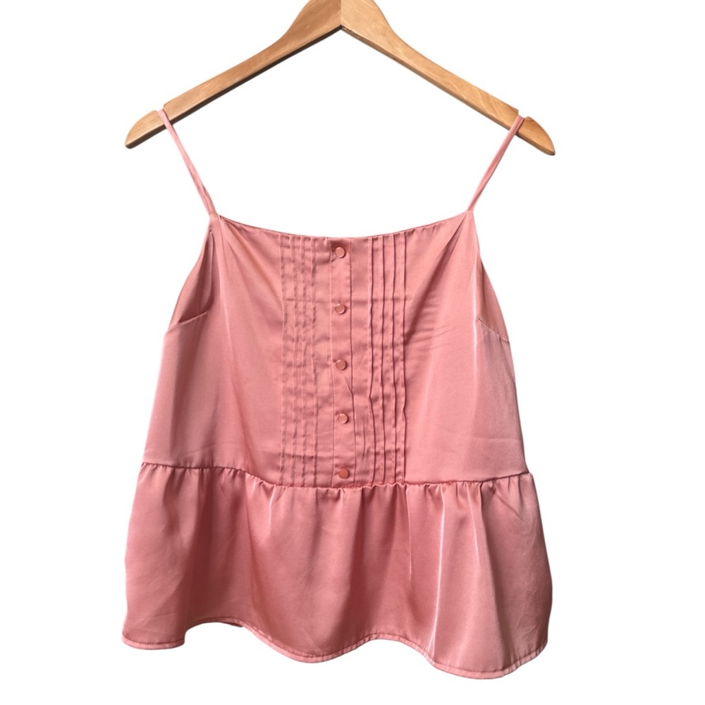 Monteau Los Angeles Blush Pink Camisole Top Button-Front Spaghetti Strap Top